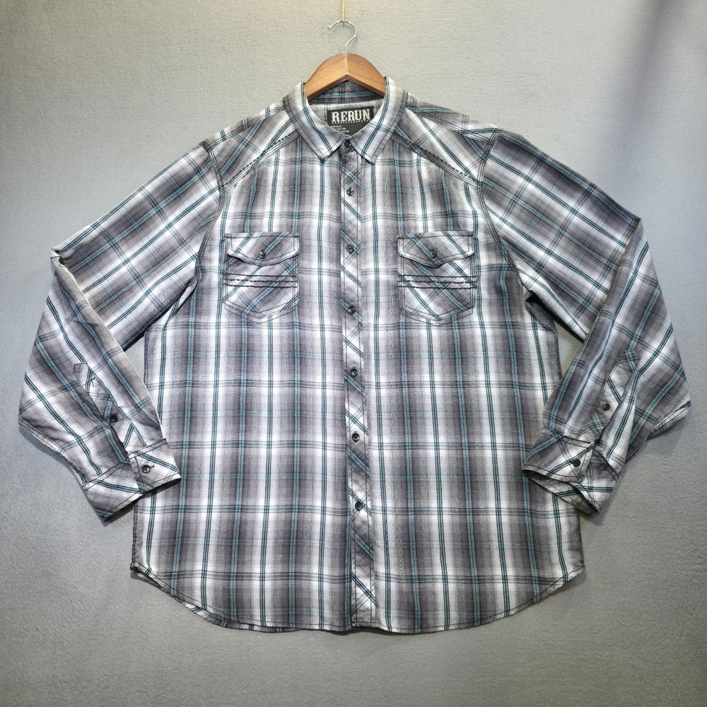 Rerun Men's Plaid‎ Long Sleeve Button Up Shirt Size 2XL